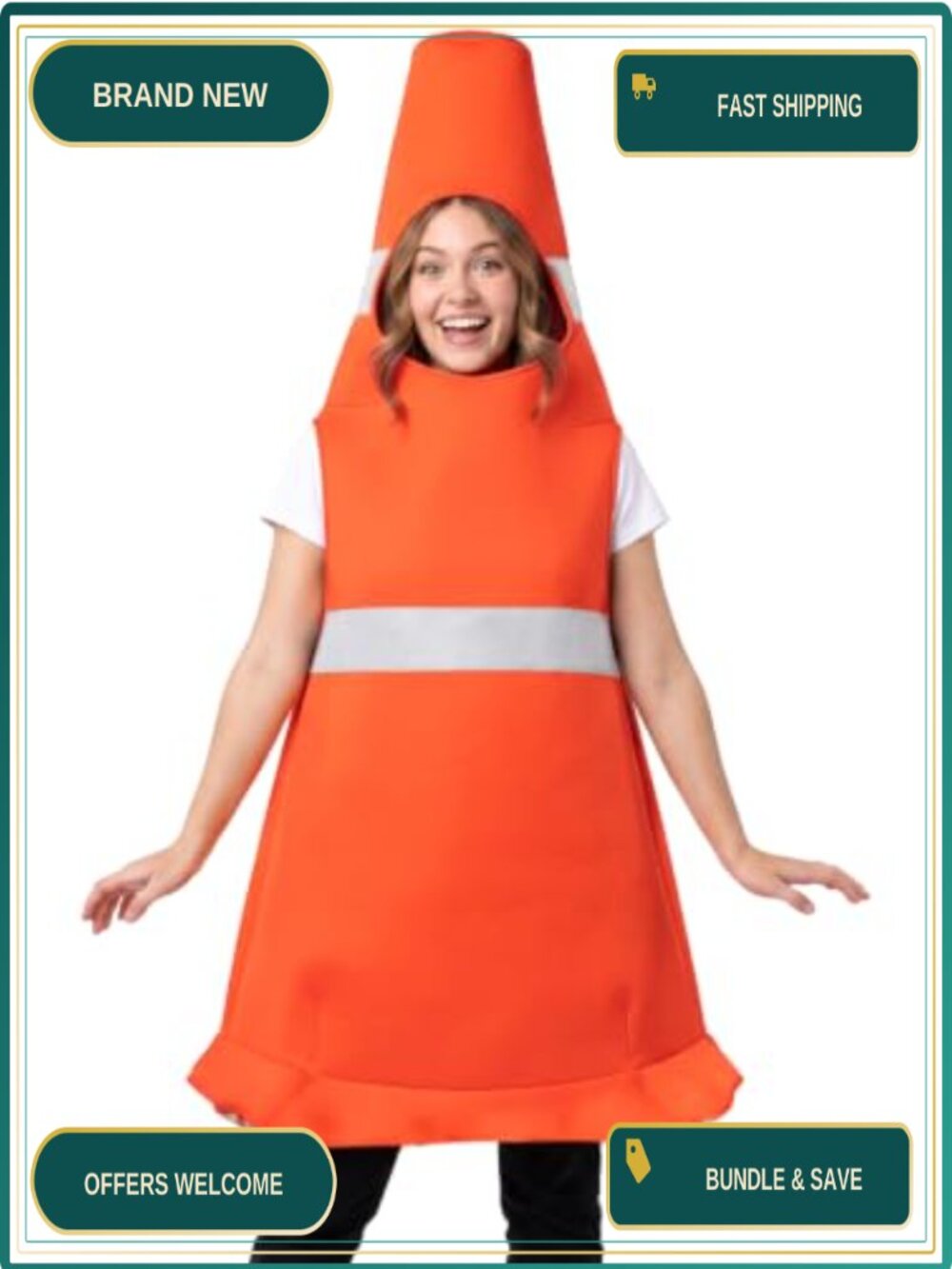 Adult Traffic Cone Costume 56-Inch Halloween Cosplay Pretend Play